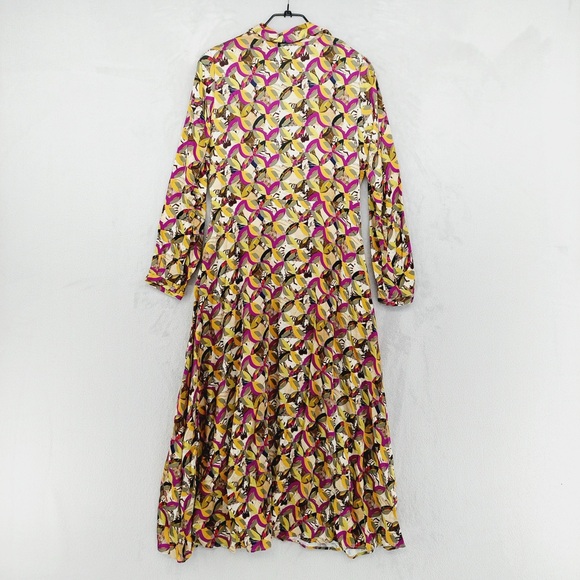 Claude Milano Multicolor Abstract Print Button Front Long Sleeve Midi Dress P446 - Picture 5 of 8